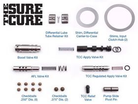 4T65-E  The Sure Cure® Kit Low line rise; Low Reverse boost; Soft shifts; Maximum adapt; Long shifts; Converter shudder; Overheated converter; Code 741, 1811; Falls out of lockup when hot; No lockup, 4T65E, Transmission parts, tooling and kits