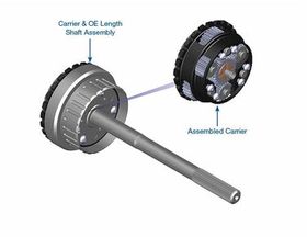 Powerglide 1.69 Ratio, OE length shaft, 12-Tooth Extreme Planetary Carrier Assembly & Output Shaft Gear Process Level: Extreme; Material: HY-Tuf Rolled Spline; Shaft Length Option: OE; Flange Tooth Count: 12; Ratio: 1.69, POWERGLIDE, Transmission parts, tooling and kits