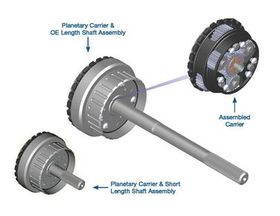 Powerglide 1.80 Ratio, Short shaft, 12-Tooth 1.80 Extreme Planetary Carrier Assembly & Output Shaft Shaft Length Option: Short; Gear Process Level: Extreme; Material: HY-Tuf Rolled Spline; Flange Tooth Count: 12; Ratio: 1.80, POWERGLIDE, Transmission parts, tooling and kits